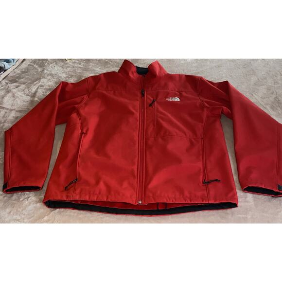 North Face Jacket Mens L Red Soft Shell Full Zip Hike Outdoor Jacket - Picture 1 of 9